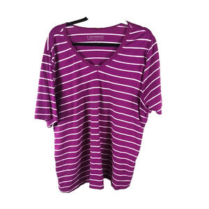 Catherines Women's T Shirt Size 1 X Burgundy Red White Stripe Short Sleeve